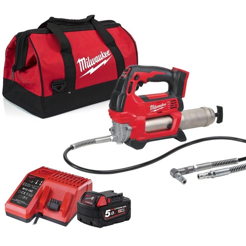 Milwaukee M18GG-501B 18v Cordless Grease Gun 5ah Battery Charger & Bag