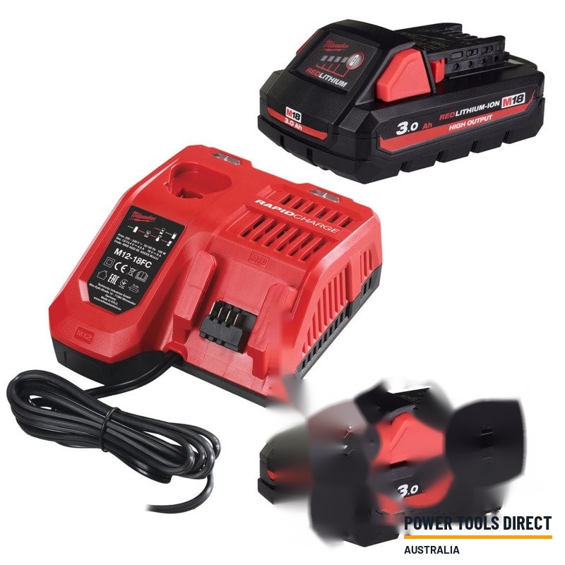 Milwaukee M18HB3 18v 3Ah High Output Battery Twin Pack and Fast Charger Energy Kit