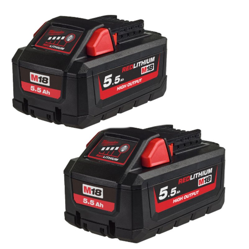 Milwaukee M18HB5 x 2 18V 5.5Ah RedLithium-Ion High Output Battery – Twin Pack