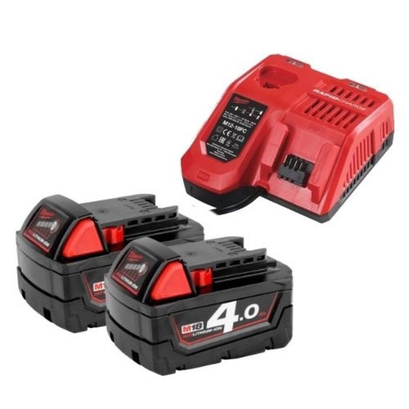 Milwaukee M18NRG-402 18V Energy Pack (2 x M18B4 4.0Ah Battery & M12-18FC Charger)