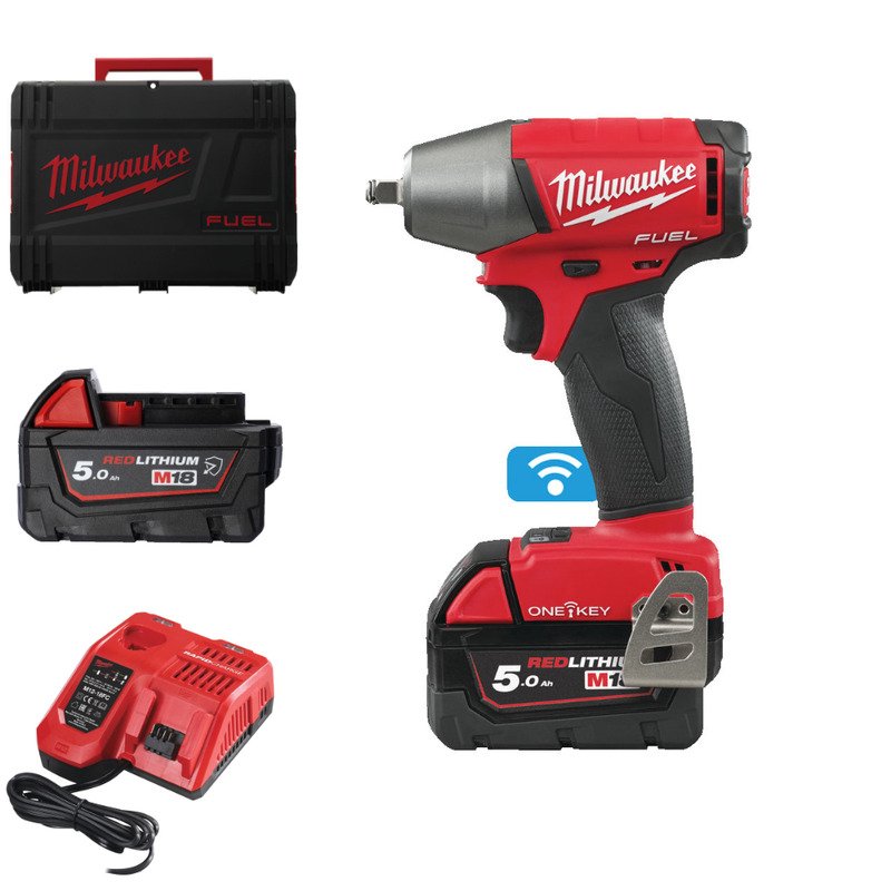 Milwaukee M18ONEIWF38-502X 18V One Key Fuel 3/8″ Impact Wrench with Friction Ring Kit