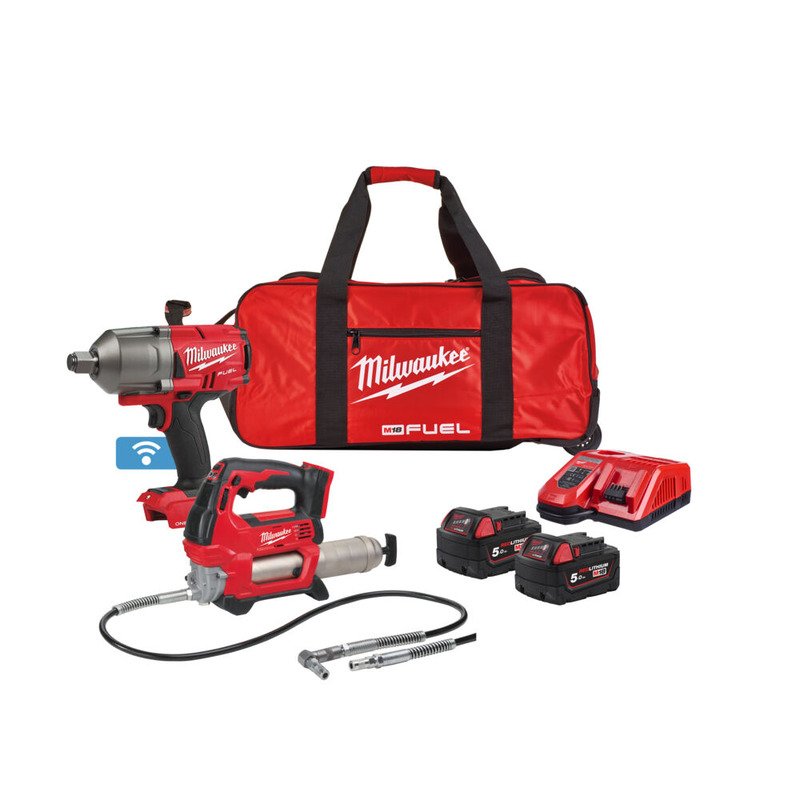Milwaukee M18ONEPP2Q-502B 18v Fuel Twin Kit – 3/4″ Impact Wrench and Grease Gun