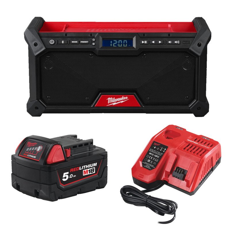 Milwaukee M18RADDAB+G2-501 18v Jobsite Radio Kit – 5.0ah Battery & Charger