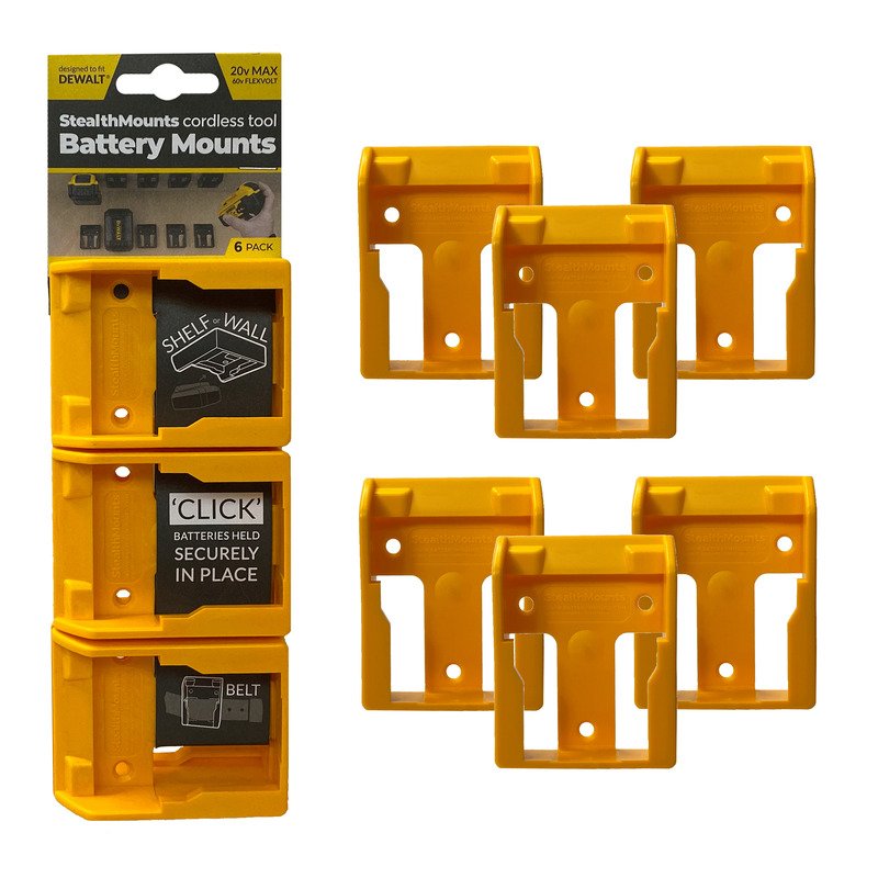StealthMounts 6 Pack Battery Holders for DeWalt 18V Batteries – Yellow