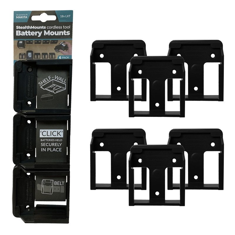 StealthMounts 6 Pack Battery Holders for Makita 18V LXT Batteries – Black