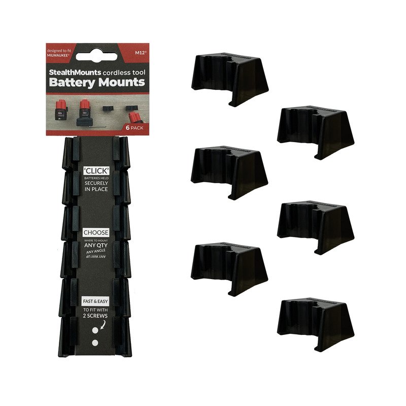 StealthMounts 6 Pack Battery Holders for Milwaukee M12 Batteries – Black