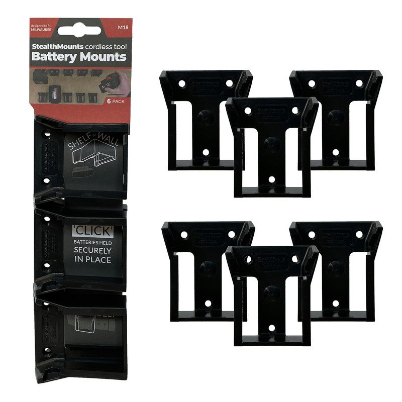 StealthMounts 6 Pack Battery Holders for Milwaukee M18 Batteries – Black