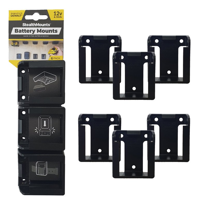 StealthMounts 6 Pack Battery Mounts for DeWalt 12V Batteries – Black