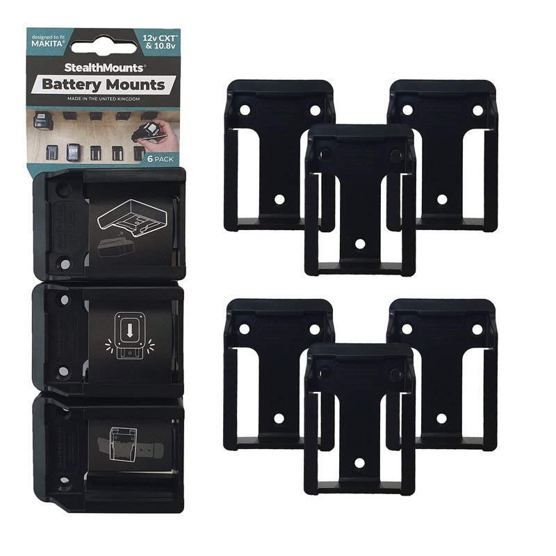StealthMounts 6 Pack Battery Mounts for Makita 12V CXT Batteries – Black