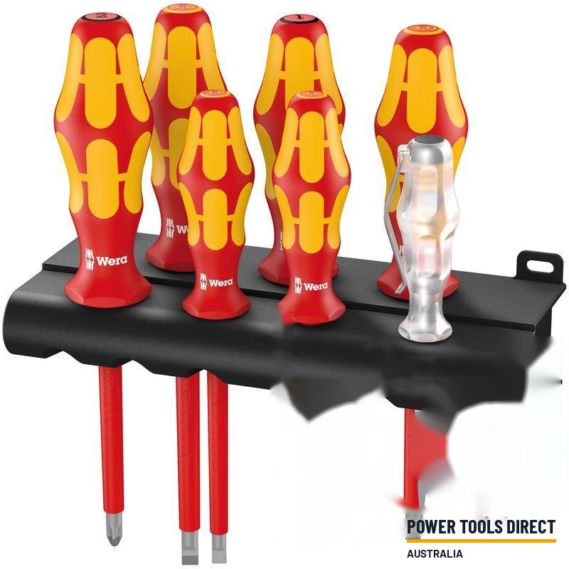 Wera 160 i/165 i/7 Rack Screwdriver Set, Single-pole Phase Tester and Rack – 7 pc