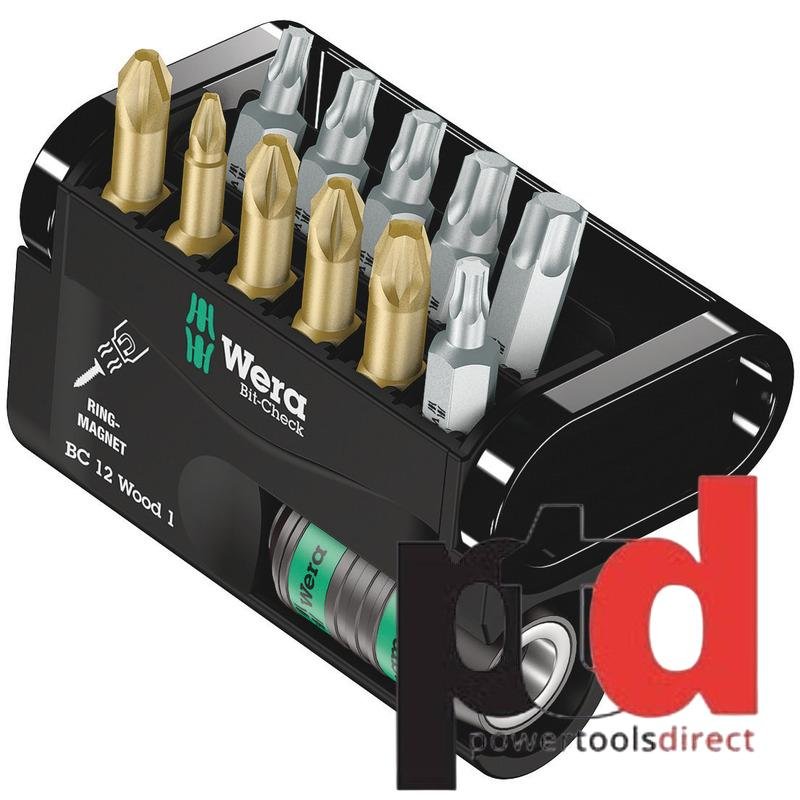 Wera Bit-Check 12 Wood 1, Universal Bit Holder with Ring Magnet and Bits, 12pc
